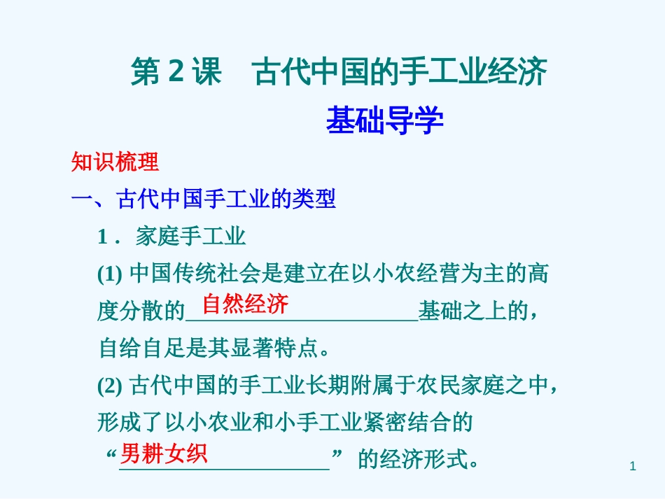 高中历史 专题1 第2课 古代中国的手工业经济精美课件 人民版必修2_第1页