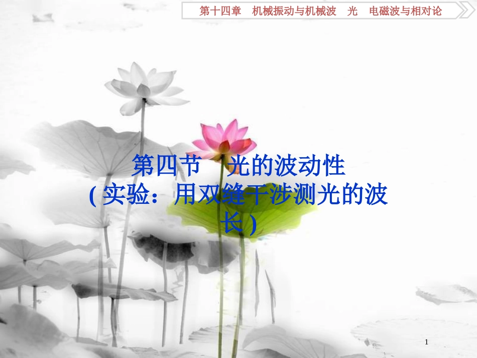 （新课标）高考物理一轮复习 第十四章 机械振动与机械波光电磁波与相对论 第四节 光的波动性课件_第1页