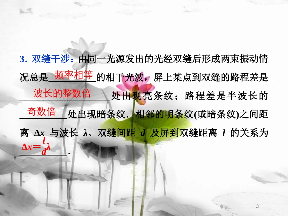 （新课标）高考物理一轮复习 第十四章 机械振动与机械波光电磁波与相对论 第四节 光的波动性课件_第3页