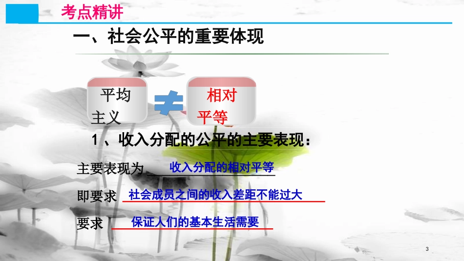 高考政治第三单元收入与分配课时1个人收入的分配核心考点二效率与公平课件新人教版必修1_第3页