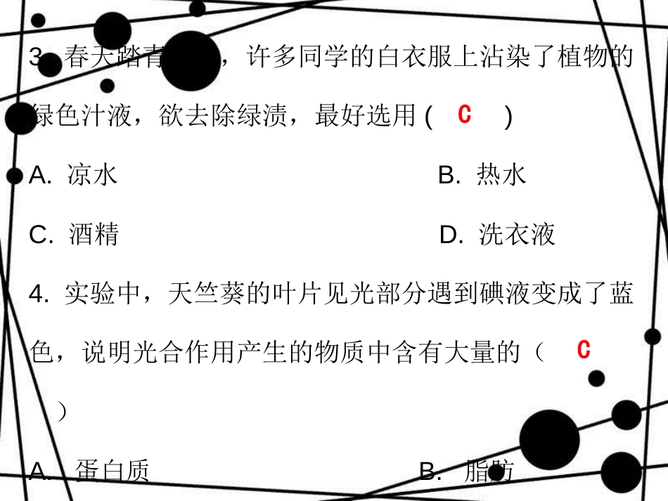 七年级生物上册 第三单元 第四章 绿色植物是生物圈中有机物的制造者课堂十分钟课件 （新版）新人教版_第3页