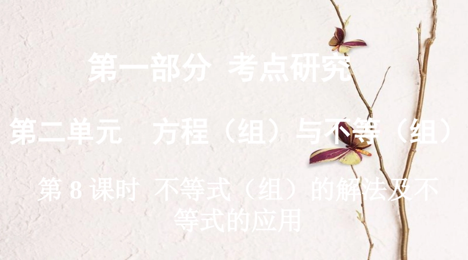 浙江省中考数学复习第一部分考点研究第二单元方程（组）与不等式（组）第8课时不等式（组）的解法及不等式的应用课件_第1页