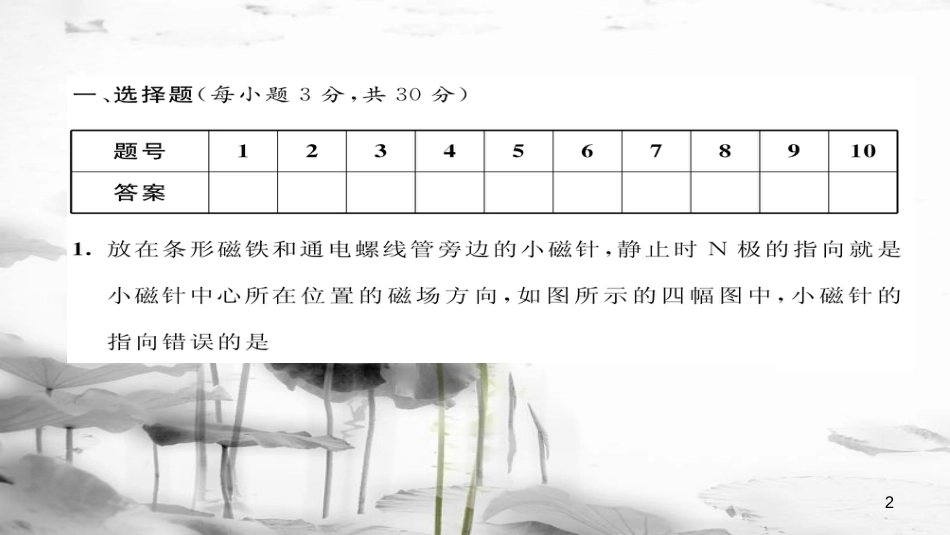 （毕节专版）九年级物理全册 第20章 电与磁达标测试课件 （新版）新人教版_第2页