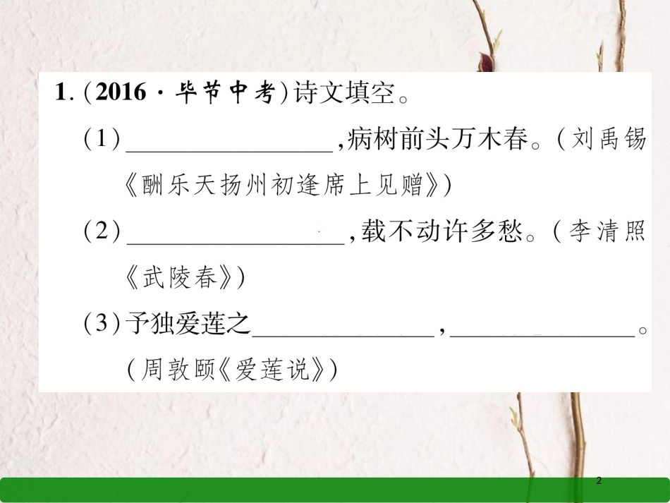 贵州省毕节市中考语文 专题四 古诗文默写课件_第2页