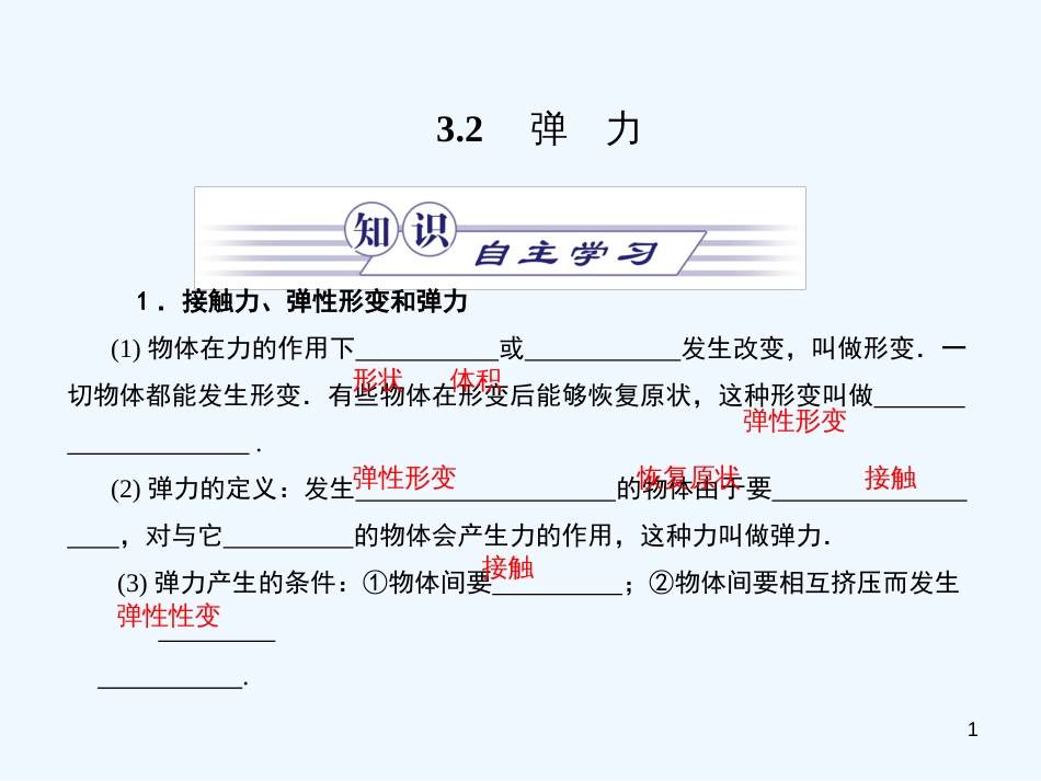 高中物理 同步教学第3章 3.2 弹力课件 沪科版必修1_第1页