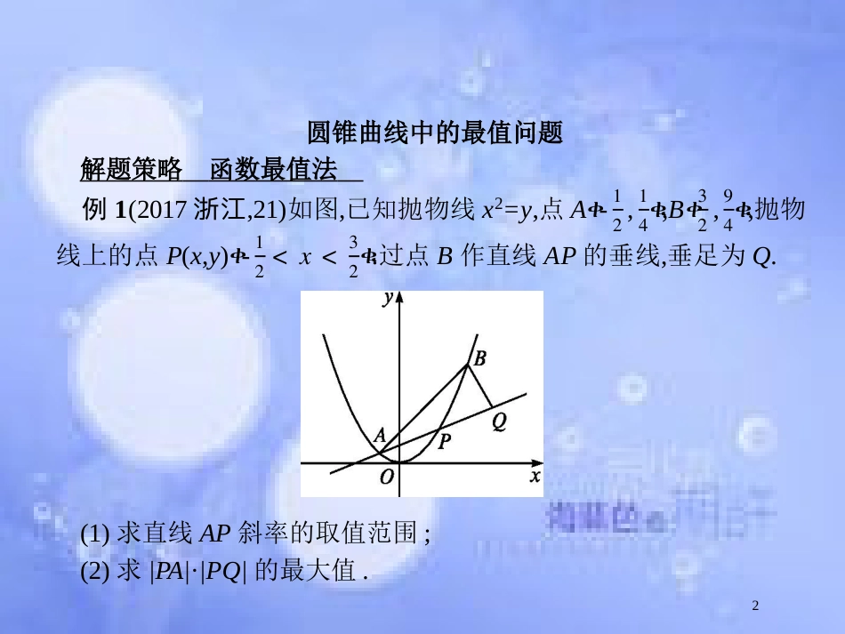 高考数学二轮复习 第二部分 专题七 解析几何 7.3.2 圆锥曲线中的最值、范围、证明问题课件 理_第2页