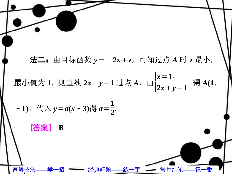 高考数学二轮复习 第二部分 板块（二）（十一）线性规划 布线行针课件 理_第3页