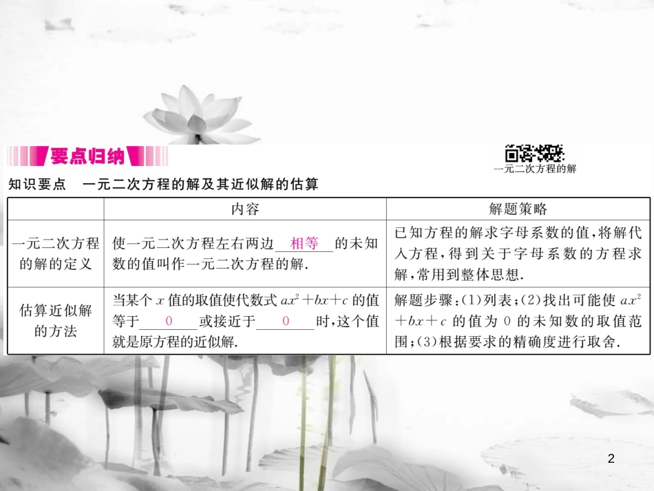 （江西专用）九年级数学上册2.1认识一元二次方程第2课时一元二次方程的解及其估算讲练课件（新版）北师大版_第2页