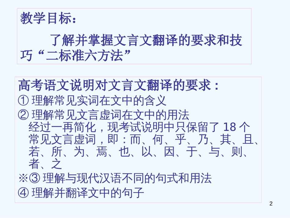 高考语文二轮复习 文言文专题之文言文翻译技巧指导精品课件 新人教版_第2页