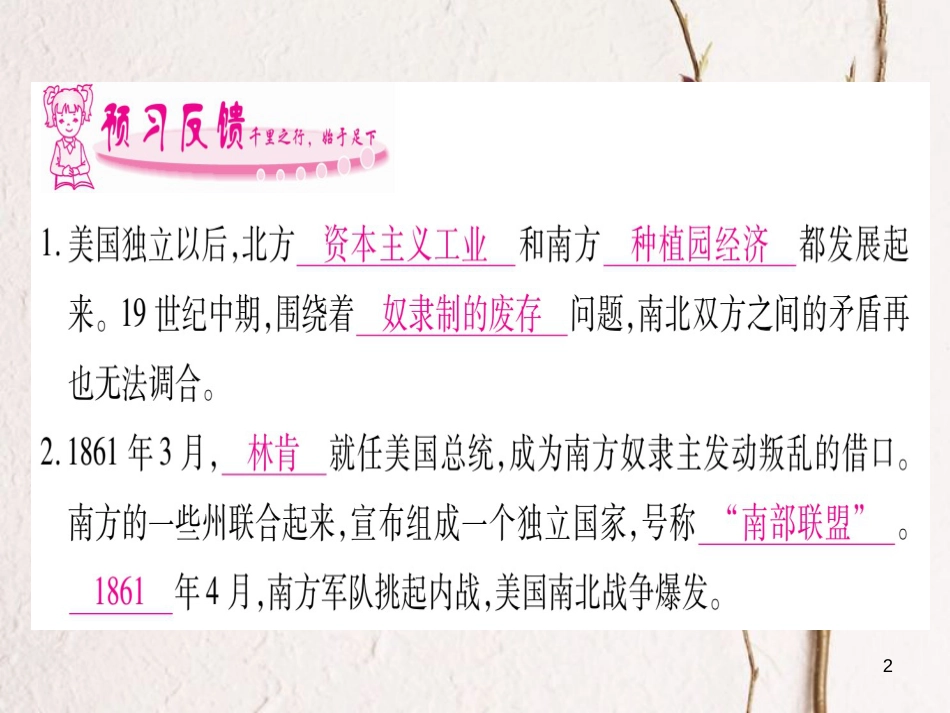 （广西专版）九年级历史上册第18课美国南北战争习题课件新人教版_第2页