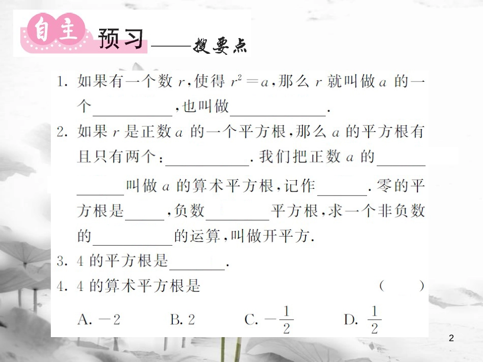 八年级数学上册 第3章 实数 3.1 平方根 第1课时 平方根、算数平方根习题课件 （新版）湘教版_第2页