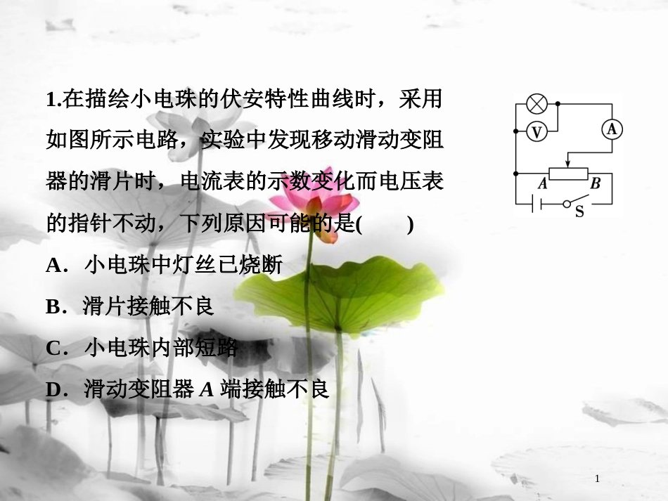 （新课标）高考物理一轮复习 第八章 恒定电流 实验九 描绘小电珠的伏安特性曲线随堂达标课件_第1页