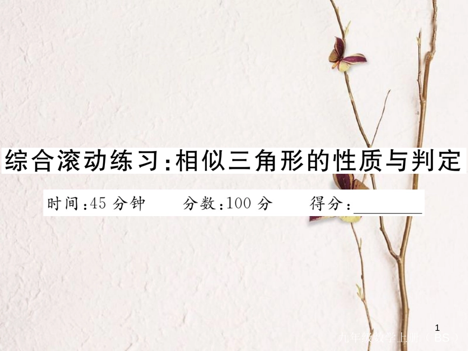 （河南专版）九年级数学上册综合滚动练习相似三角形的性质与判定习题讲评课件（新版）北师大版_第1页