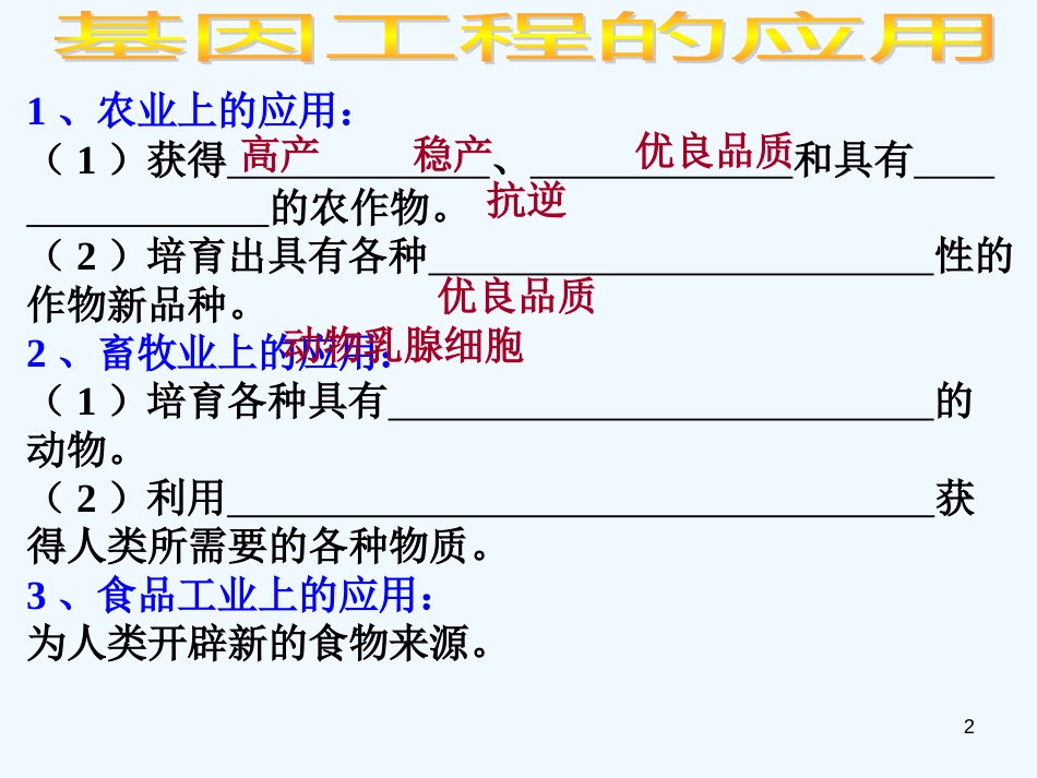 高中生物 6.2.2《基因工程及其应用》课件 新人教版必修2_第2页