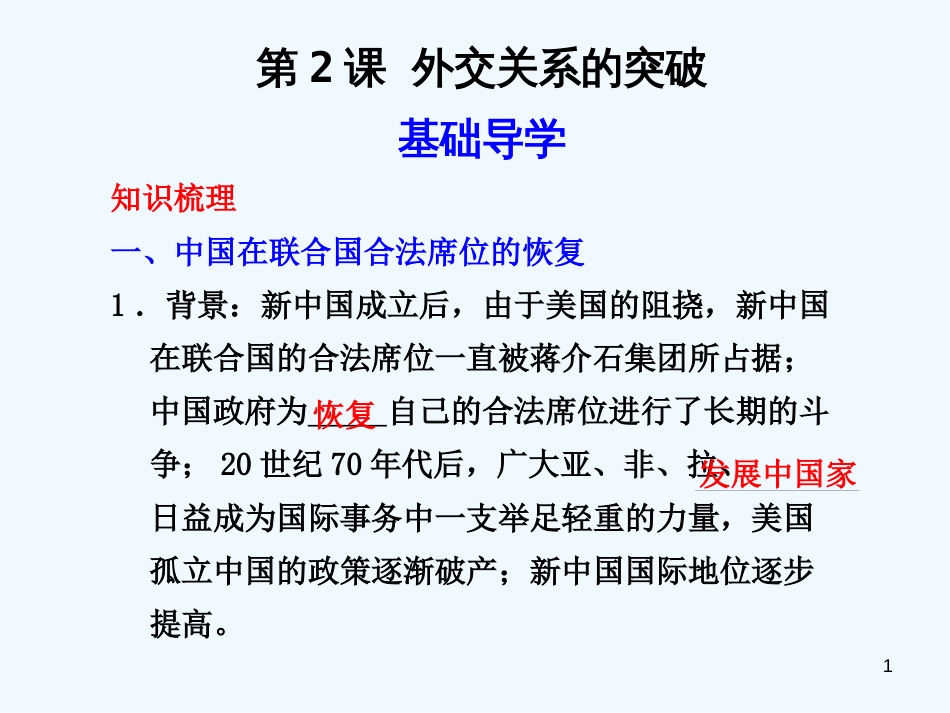 高中历史 专题5 2外交关系的突破精美课件 人民版必修1_第1页