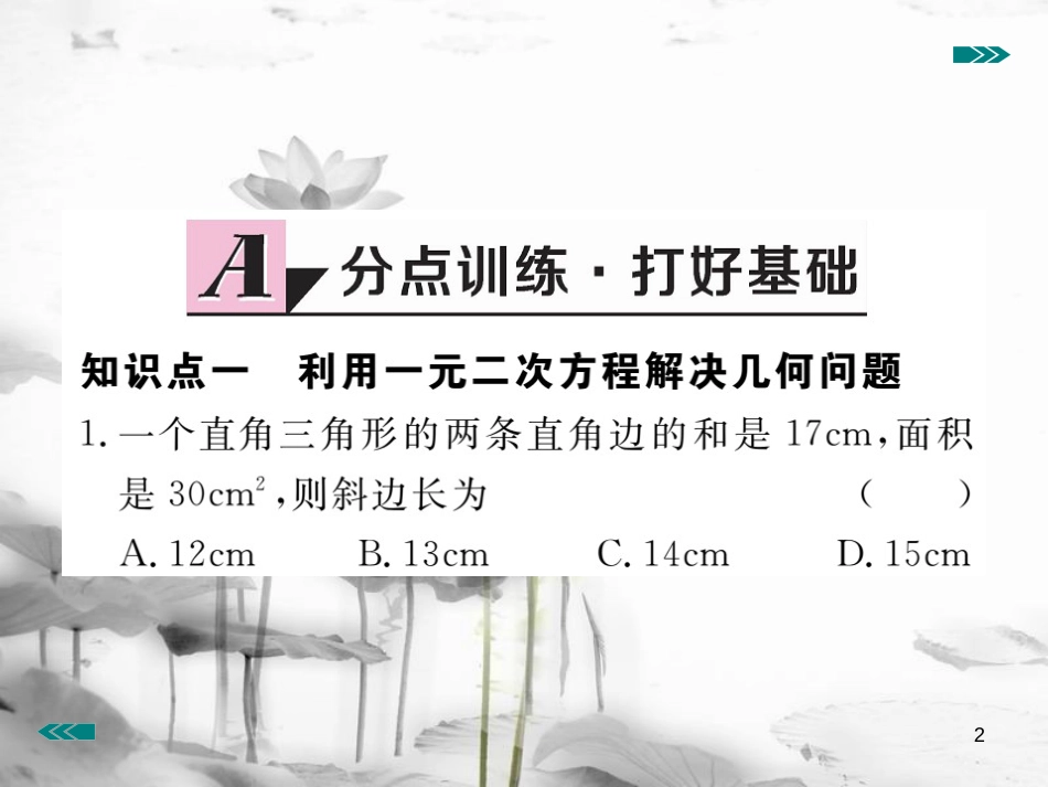 （河南专用）九年级数学上册2.6应用一元二次方程第1课时几何问题及数字问题与一元二次方程作业课件（新版）北师大版_第2页
