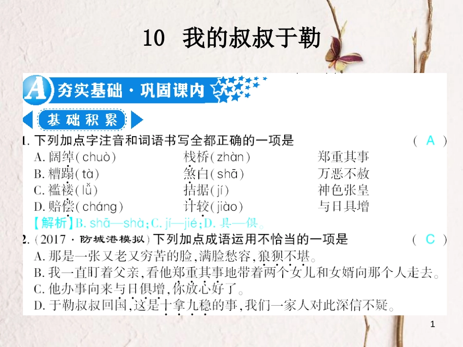 广西北部湾九年级语文上册 第三单元 10 孤独之旅习题课件 （新版）新人教版_第1页