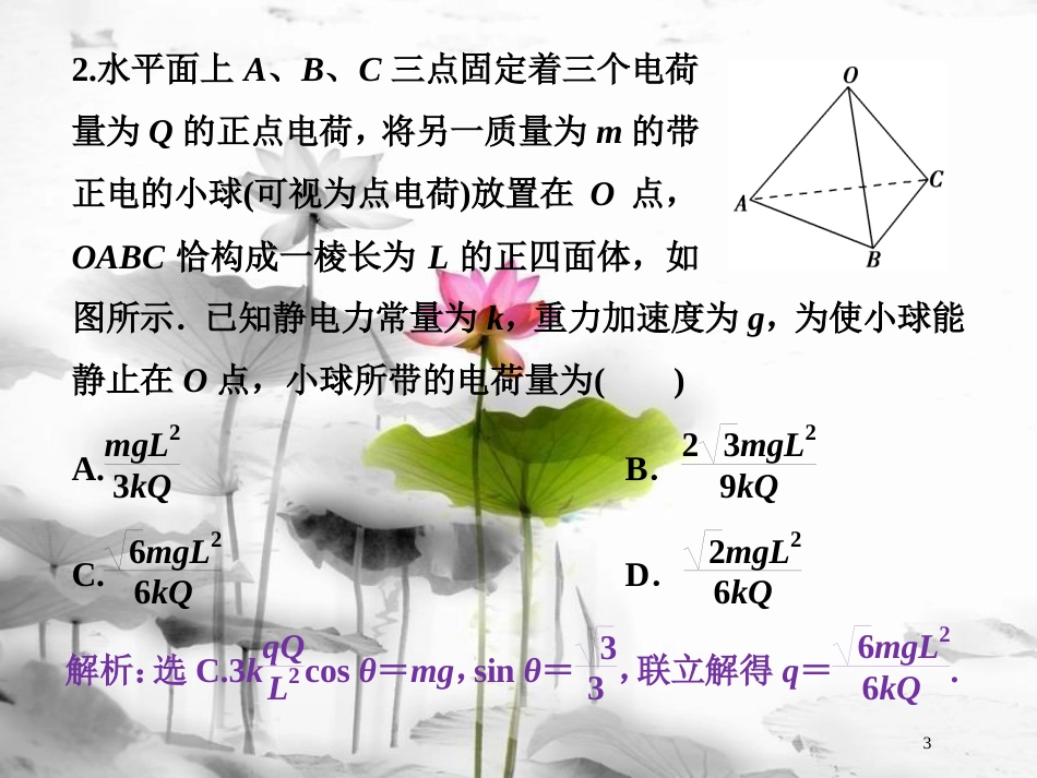 （新课标）高考物理一轮复习 第七章 静电场 第一节 电场力的性质课后检测能力提升课件_第3页