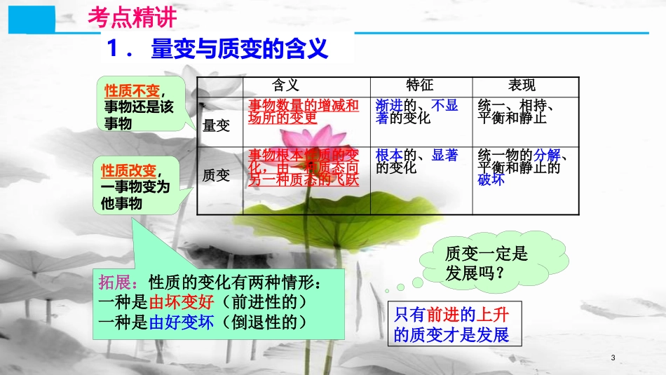 高考政治第十五单元思想方法与创新意识课时2唯物辩证法的发展观核心考点二发展的量变和质变状态课件新人教版必修4_第3页