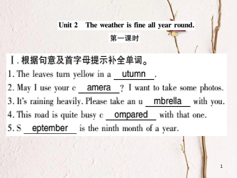 广西北部湾八年级英语上册 Module 10 The weather Unit 2 The weather is fine all year round习题课件 （新版）外研版_第1页