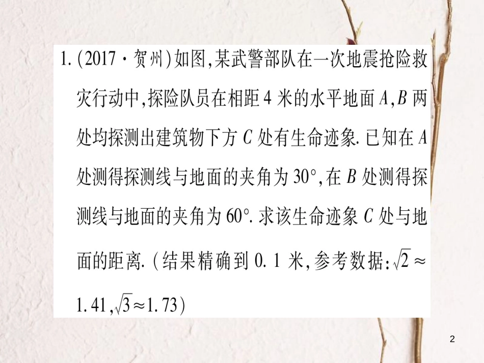 （湖南专版）中考数学总复习第二轮湖南中档题突破专项突破7解直角三角形的实际应用课件_第2页