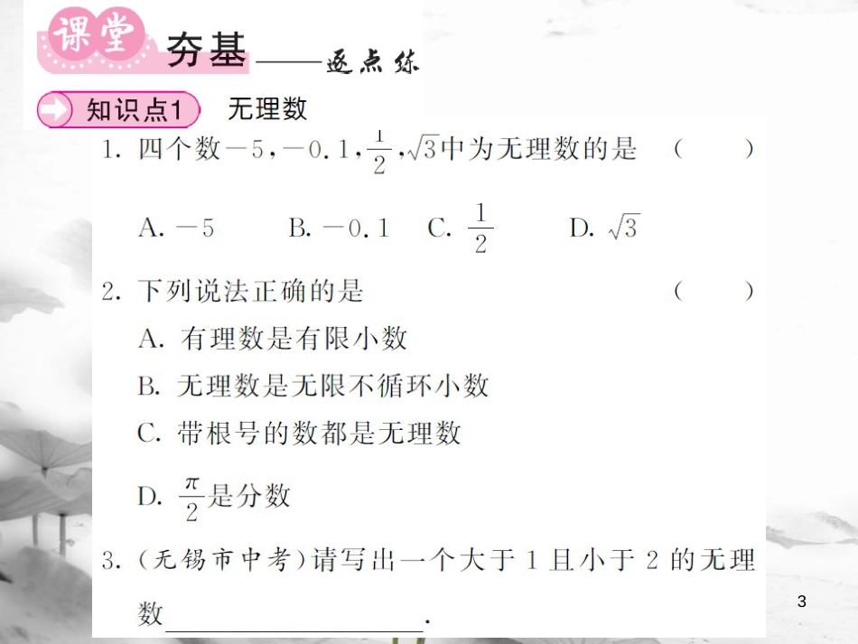 八年级数学上册 第3章 实数 3.1 平方根 第2课时 无理数、用计算器求平方根习题课件 （新版）湘教版_第3页