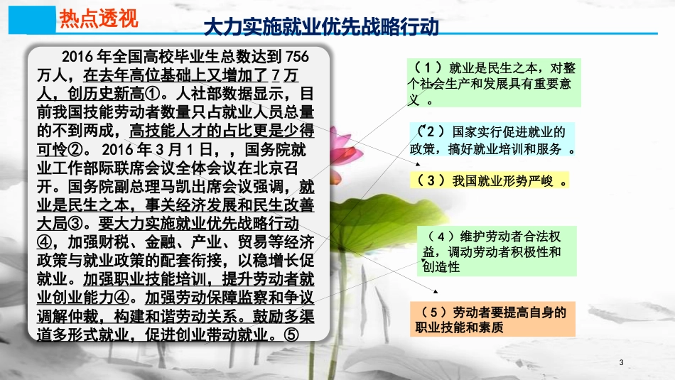 高考政治第二单元生产、劳动与经营课时2企业与劳动者热点突破大力实施就业优先战略行动课件新人教版必修1_第3页