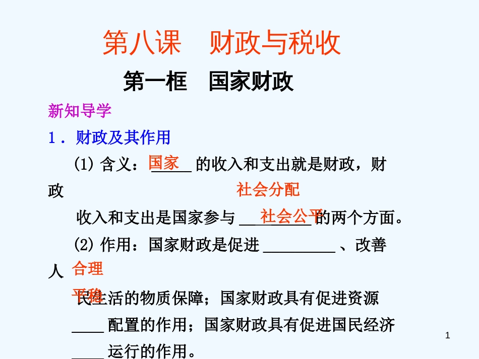 高中政治 第八课 第一框国家财政课件 新人教版必修1_第1页