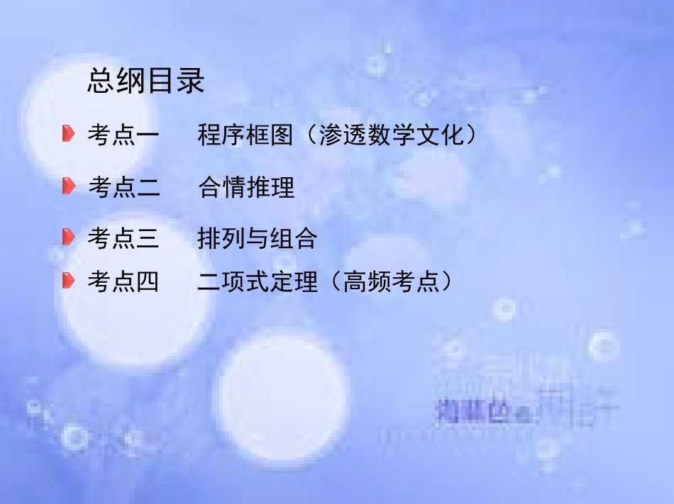 高三数学二轮复习 第一篇 专题突破 专题一 集合、常用逻辑用语、平面向量、复数、不等式、算法、推理与证明、计数原理 第4讲 算法、推理与证明、计数原理课件 理_第3页