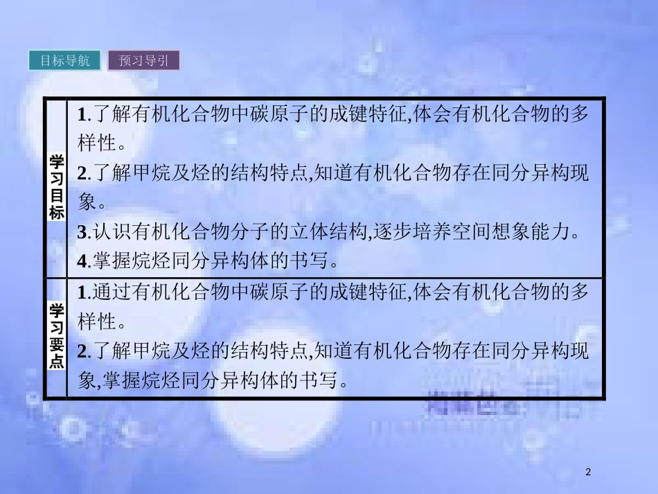 春高中化学 第3章 重要的有机化合物 3.1.2 有机化合物的结构特点课件 鲁科版必修2_第2页