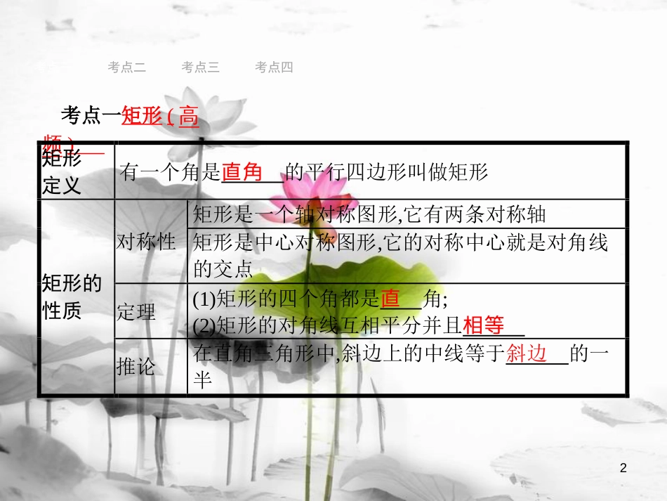 （安徽专版）中考数学总复习 第一篇 知识 方法 固基 第五单元 四边形 21 矩形、菱形、正方形课件_第2页