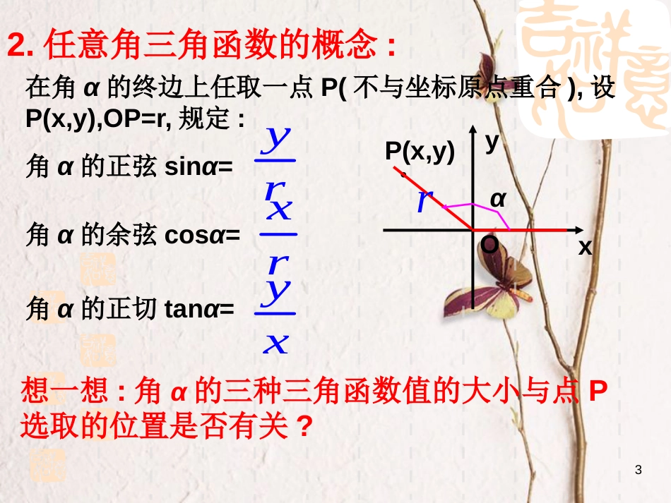 江苏省宿迁市高中数学 第一章 三角函数 1.1.2 任意角的三角函数课件4 苏教版必修4_第3页