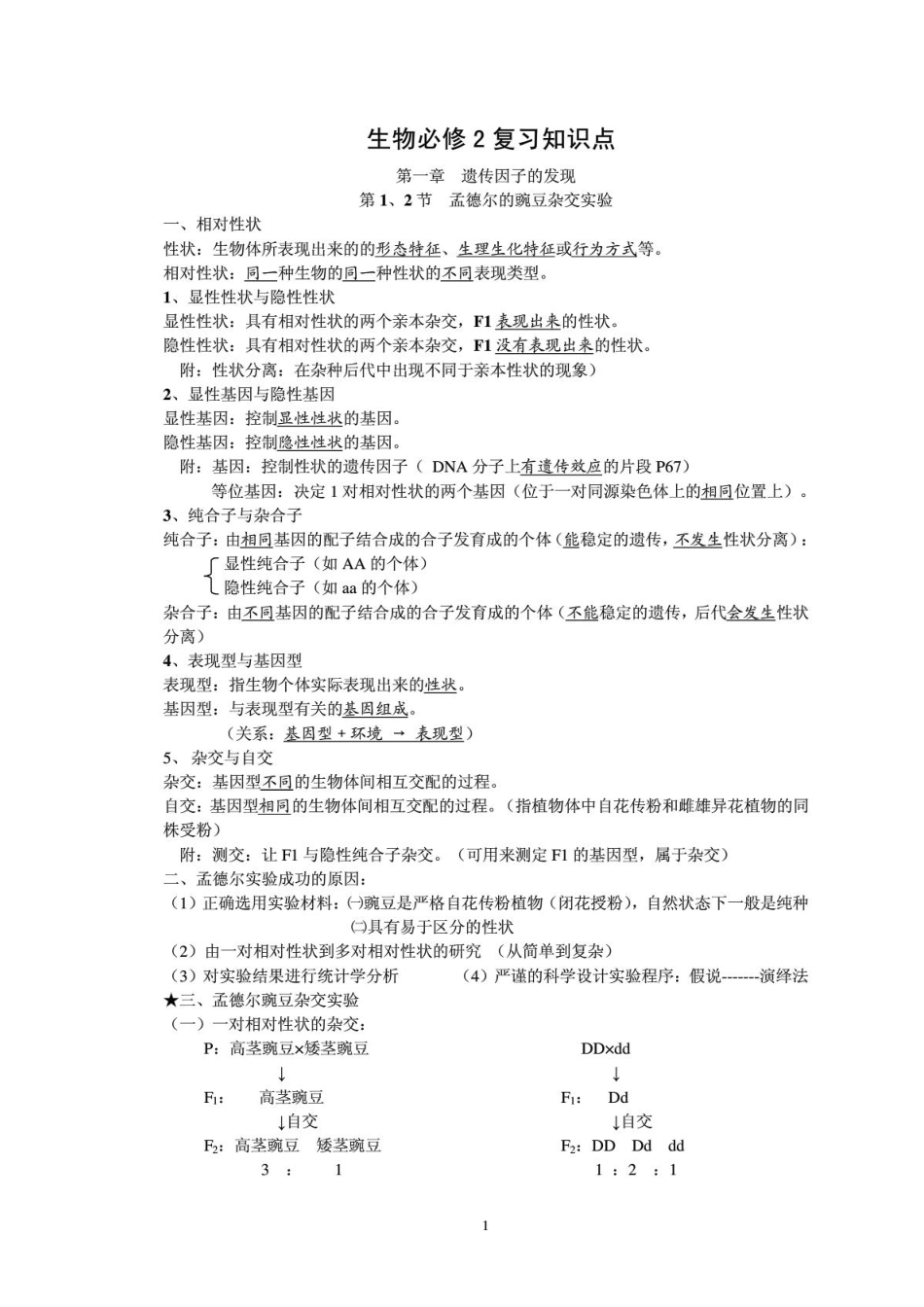 高中生物必修二知识点总结(人教版复习提纲)期末必备_第1页