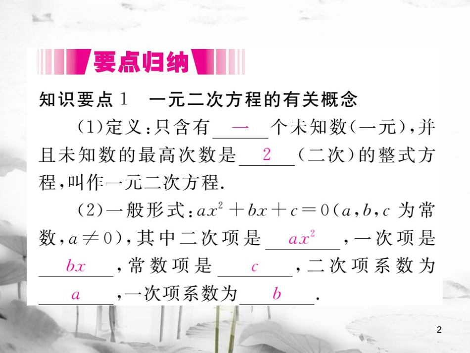 （江西专用）九年级数学上册2.1认识一元二次方程第1课时一元二次方程讲练课件（新版）北师大版_第2页