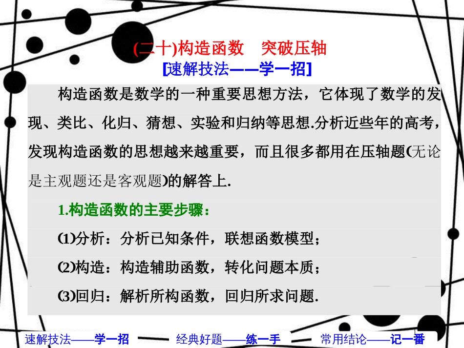 高考数学二轮复习 第二部分 板块(二)(二十)构造函数 突破压轴课件 理_第1页
