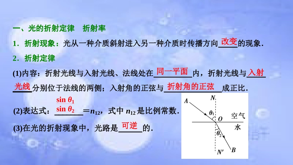高考物理一轮复习 第十四章 机械震动 机械波 光 电磁波 相对论简介 第三讲 光的折射 全反射课件_第2页