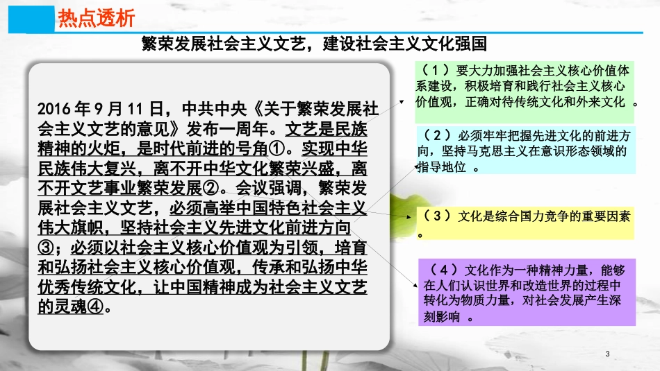高考政治第十二单元发展先进文化课时2建设社会主义文化强国热点突破繁荣发展社会主义文艺，建设社会主义文化强国课件新人教版必修3_第2页