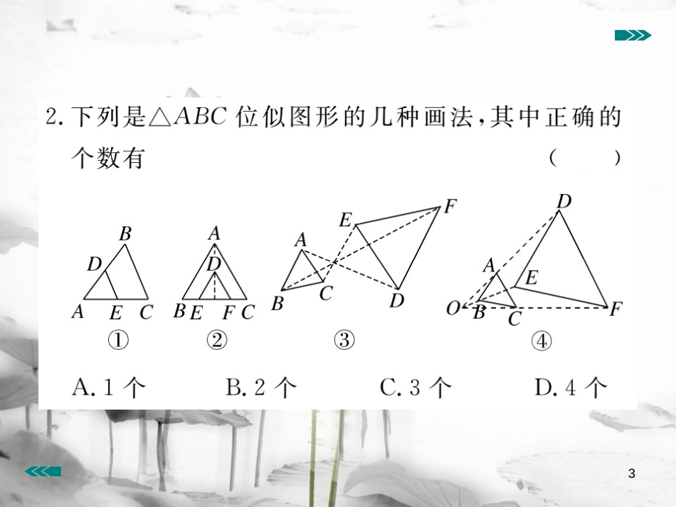 （河南专用）九年级数学上册4.8图形的位似第1课时位似多边形及其性质作业课件（新版）北师大版_第3页