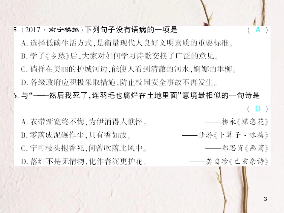 广西北部湾九年级语文下册 第一单元 1 诗两首习题课件 （新版）新人教版_第3页