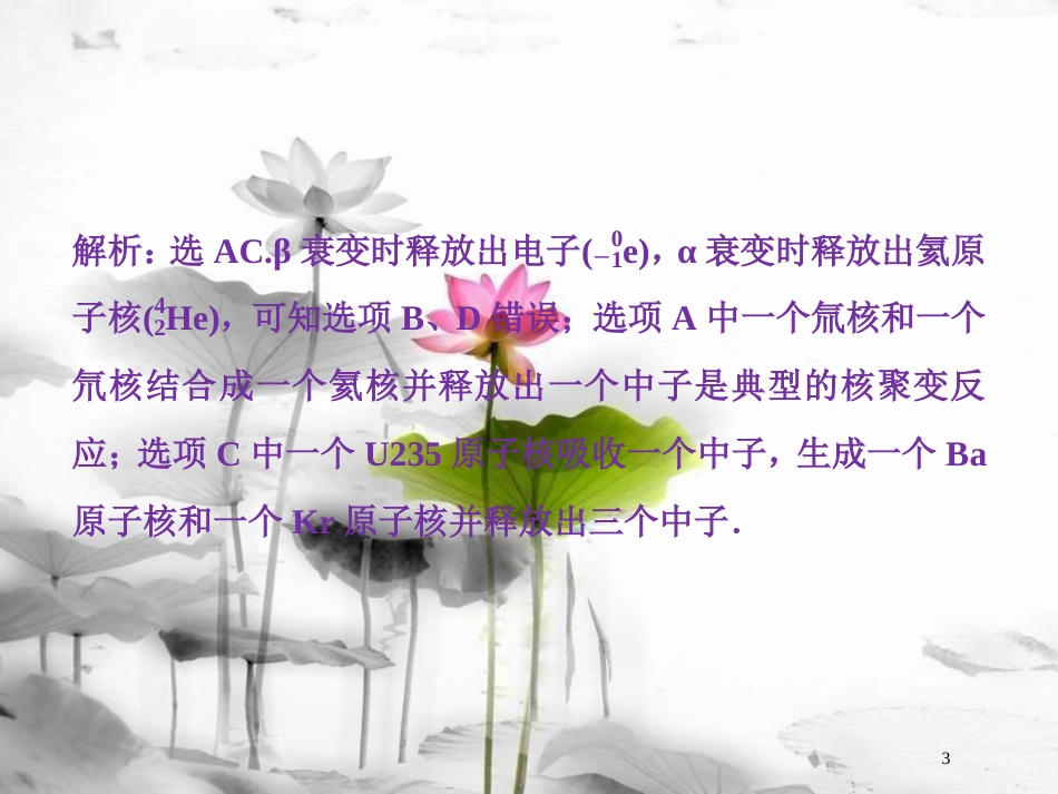 （新课标）高考物理一轮复习 第十二章 近代物理 第二节 原子与原子核随堂达标巩固落实课件_第3页