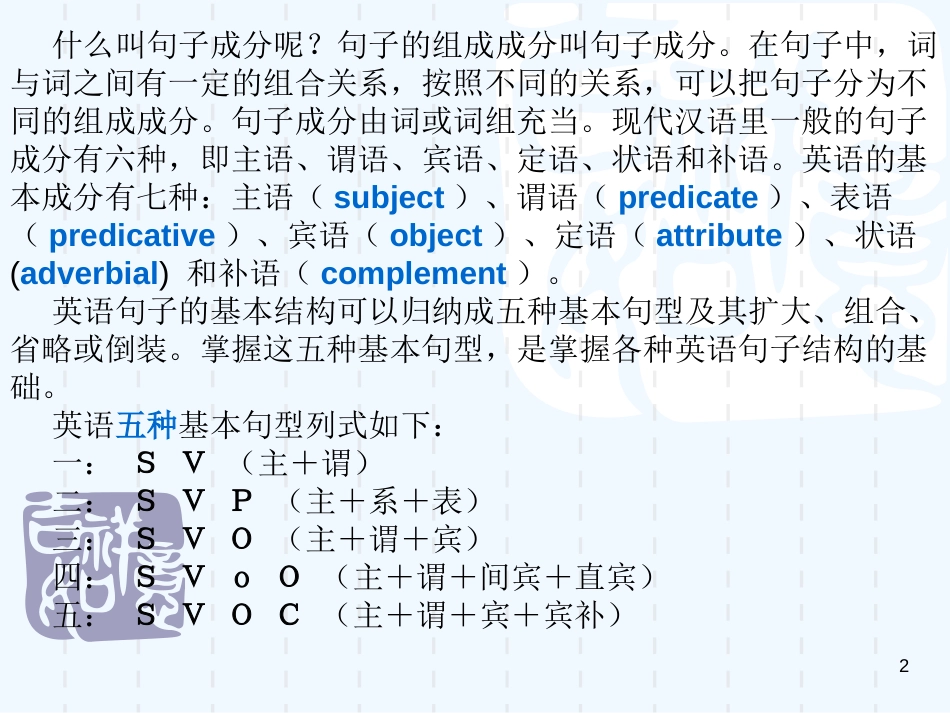 高中英语 英语句子成分的分析与理解课件 牛津版必修1_第2页