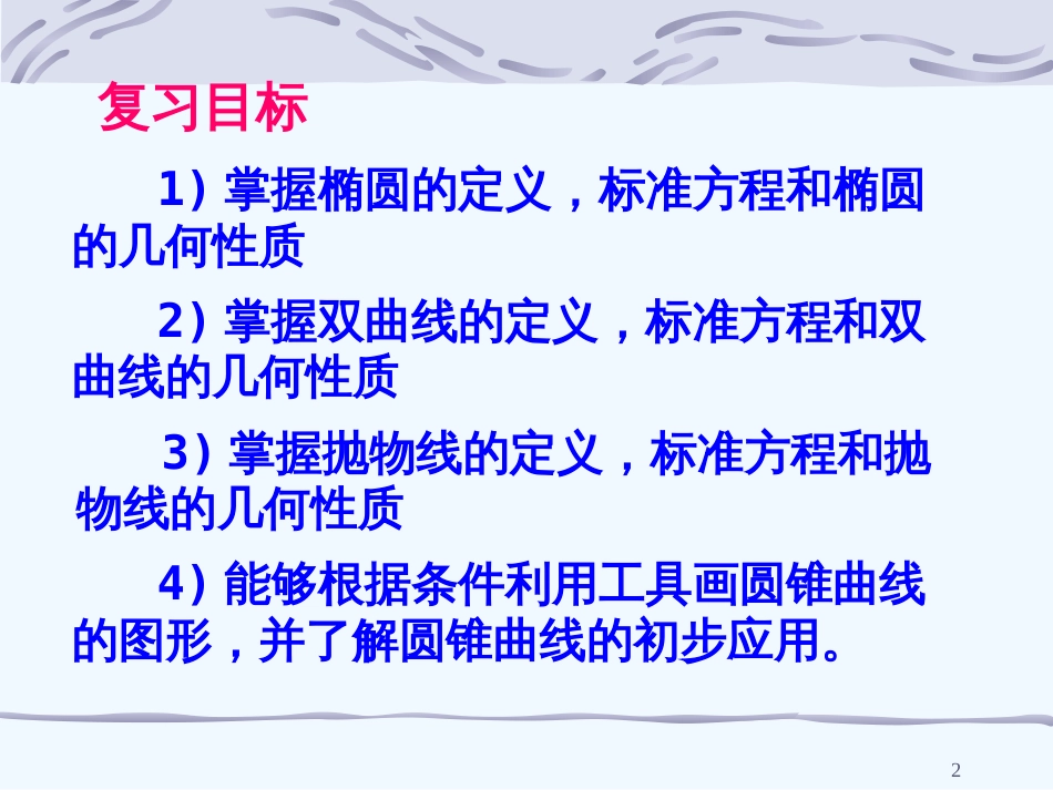 高中数学 圆锥曲线复习 新人教A版选修2-1_第2页