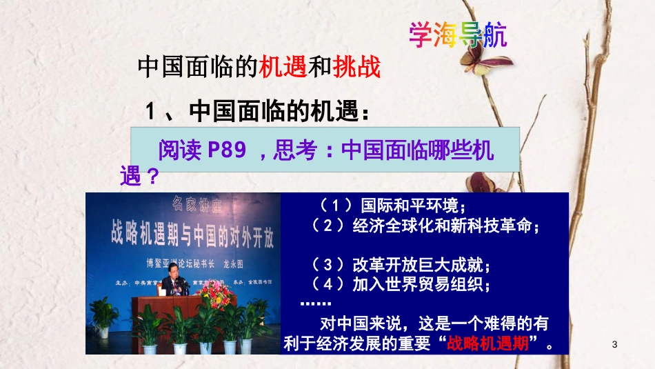 九年级政治全册 第三单元 科学发展 国强民安 3.3 和平发展 时代主题（中国面临的机遇和挑战）课件 粤教版_第3页