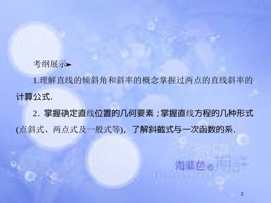 高考数学一轮复习 第九章 解析几何 9.1 直线的倾斜角与斜率、直线的方程课件 文 新人教A版_第2页