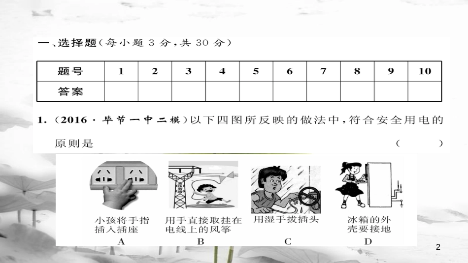 （毕节专版）九年级物理全册 第19章 生活用电达标测试课件 （新版）新人教版_第2页