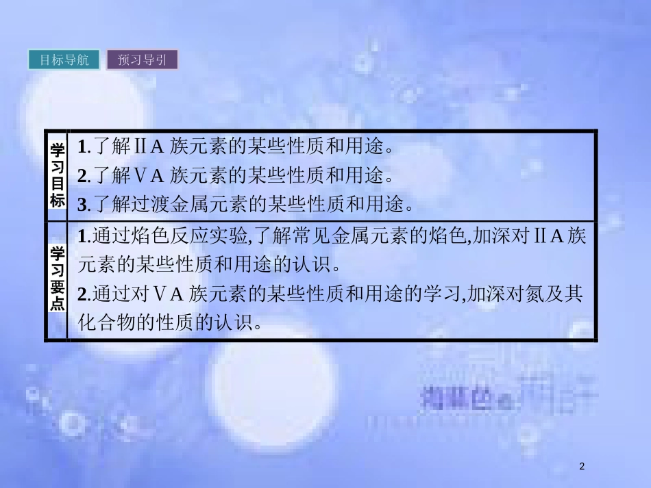 春高中化学 第1章 原子结构与元素周期律 1.2.3 ⅡA族元素 ⅤA族元素课件 鲁科版必修2_第2页