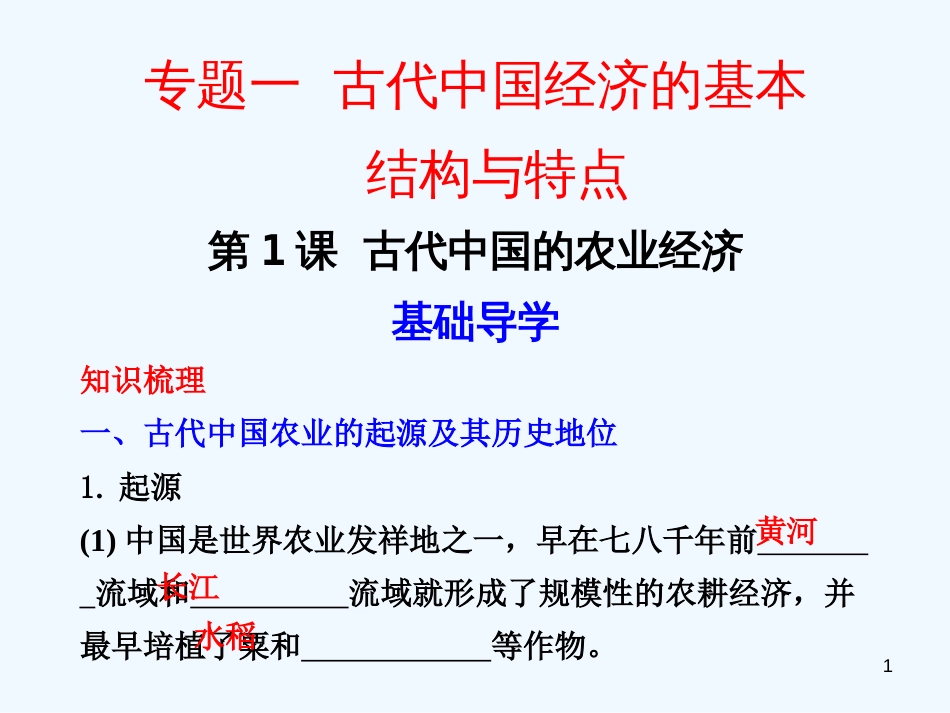 高中历史 专题1.第1课 古代中国的农业经济 精美课件 人民版必修2_第1页