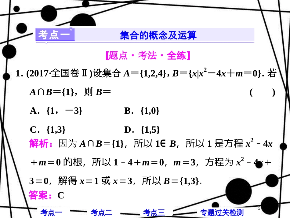 高考数学二轮复习 第一部分 层级一 45分的基础送分 专题（一）集合与常用逻辑用语课件 文_第2页