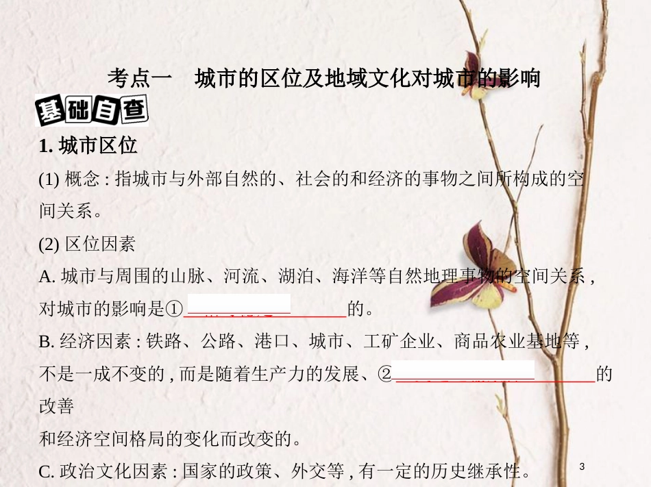 高考地理第三部分人文地理第十单元城市与城市化第二讲城市区位、城市化及地域文化对城市的影响课件_第3页