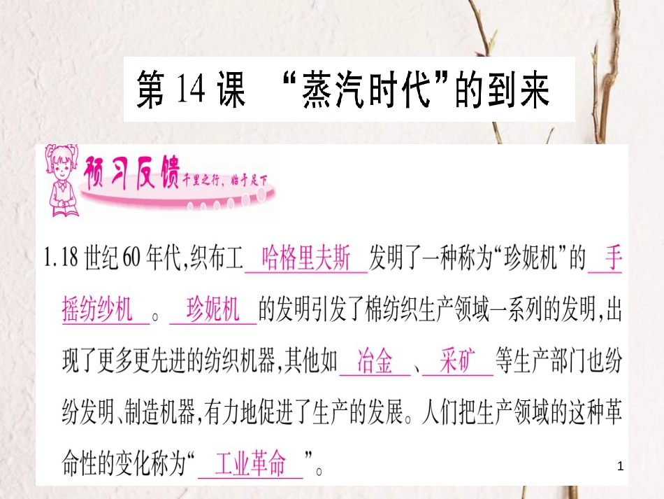 （广西专版）九年级历史上册第14课蒸汽时代的到来习题课件新人教版_第1页